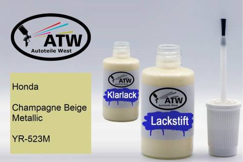 Honda, Champagne Beige Metallic, YR-523M: 20ml Lackstift + 20ml Klarlack - Set, von ATW Autoteile West.